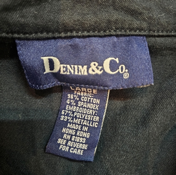 Denim & Co. Black Floral Embroidered Zip Jacket Size Large Metallic Thread - Picture 5 of 8